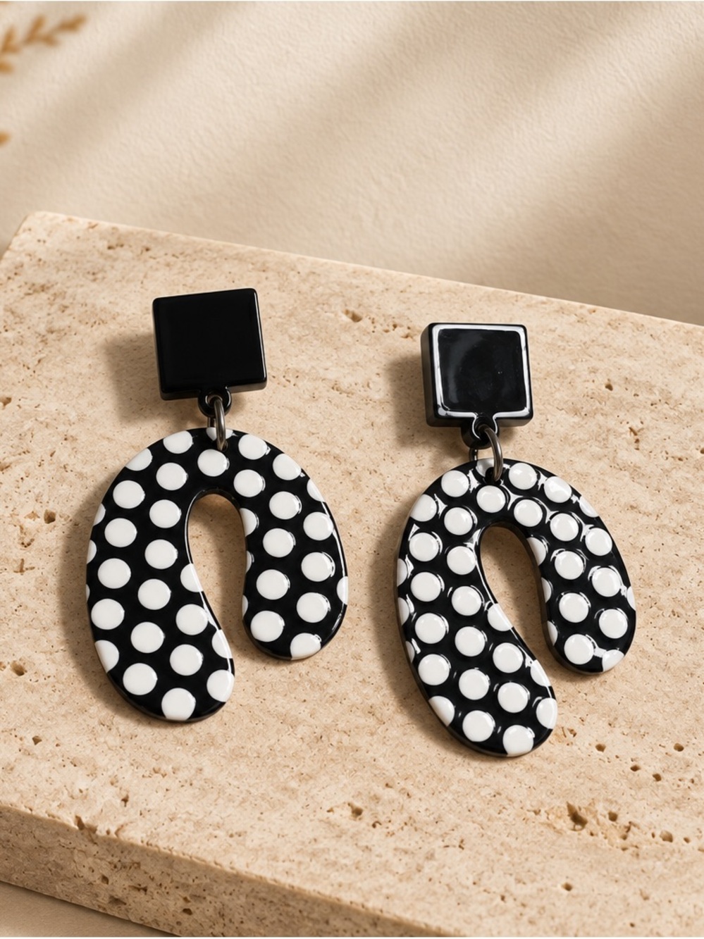 Fashion Jewelry Black and White Polka Dot Drop Earrings